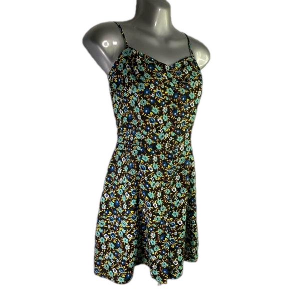 Volcom black, yellow, blue & white floral strappy Corset sundress SKU0581 - Picture 4 of 12